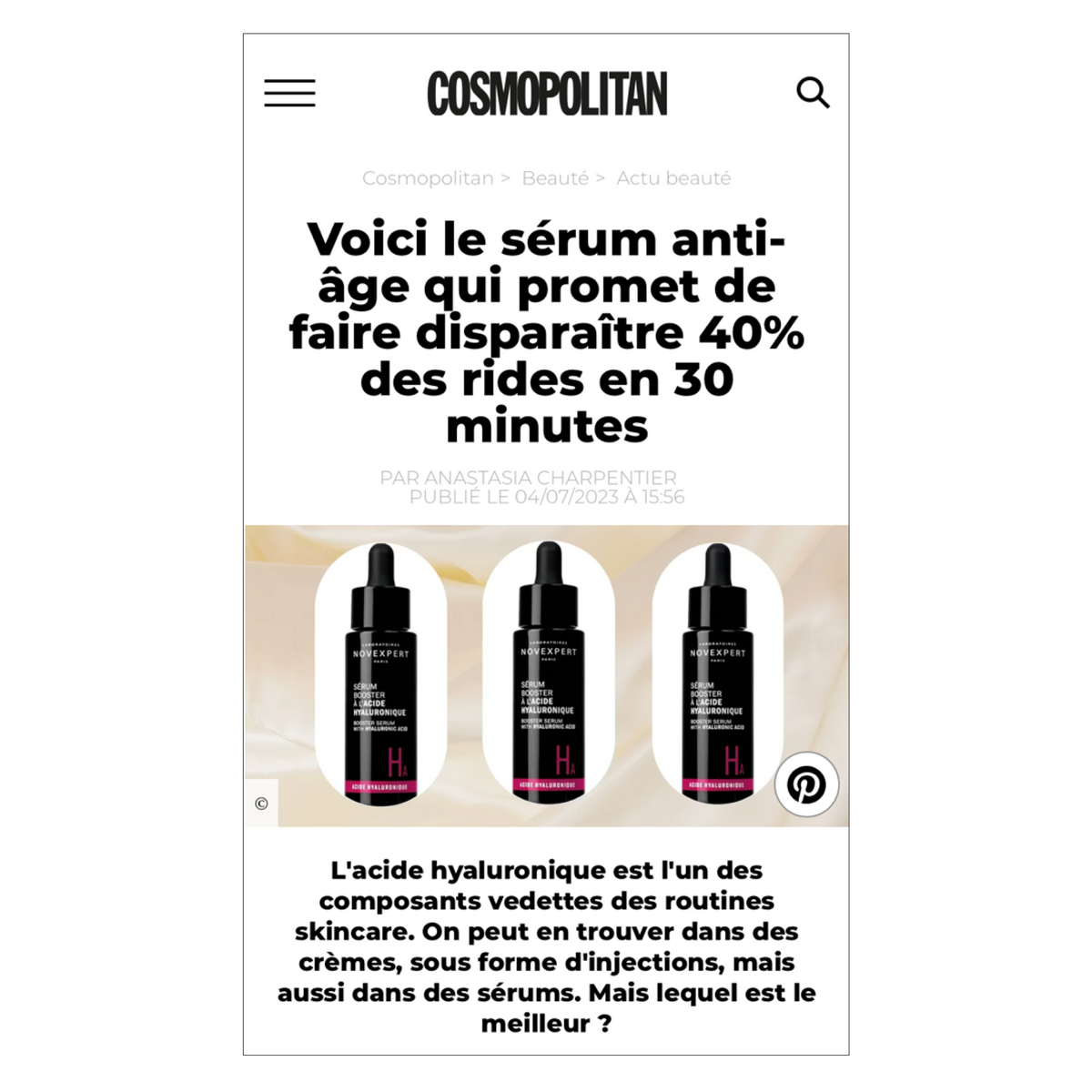 Sérum Booster à l'Acide Hyaluronique
